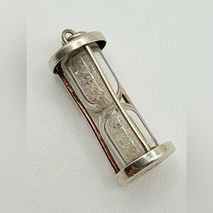 Vintage Sterling Silver Glass and Crystal Hourglass Pendant